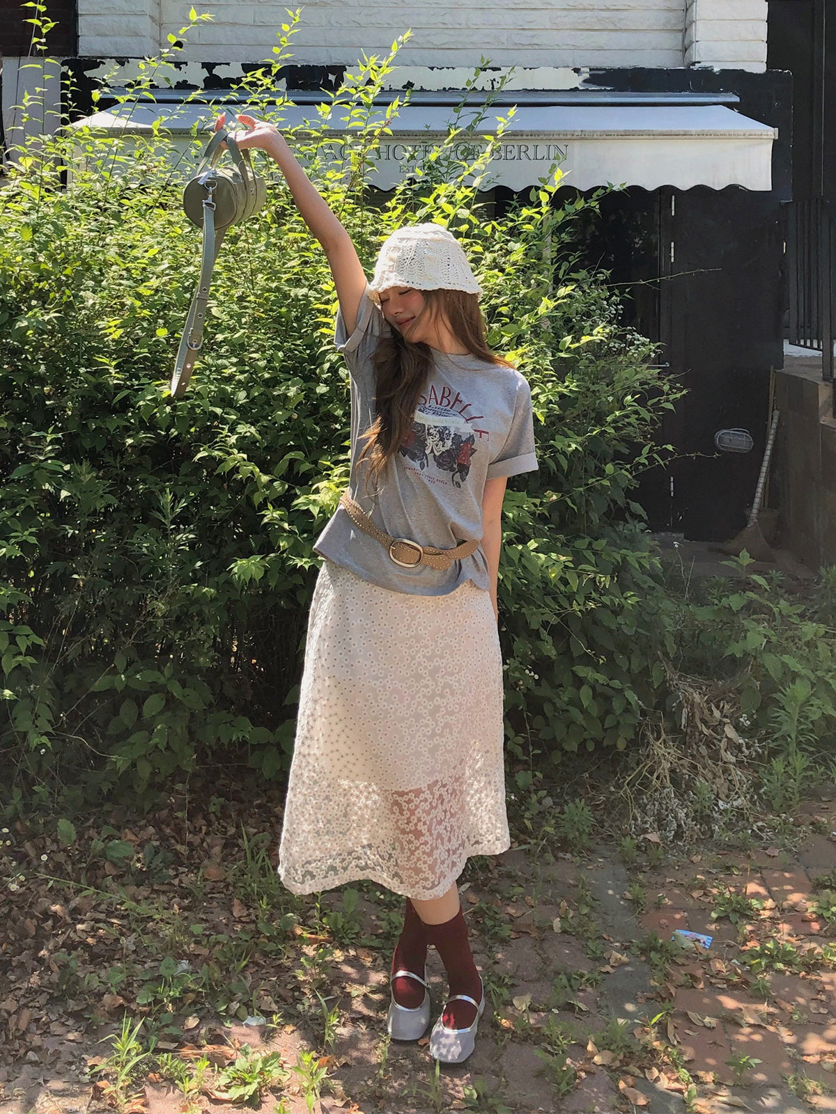 Rutten flower embroidery see-through long skirt-1