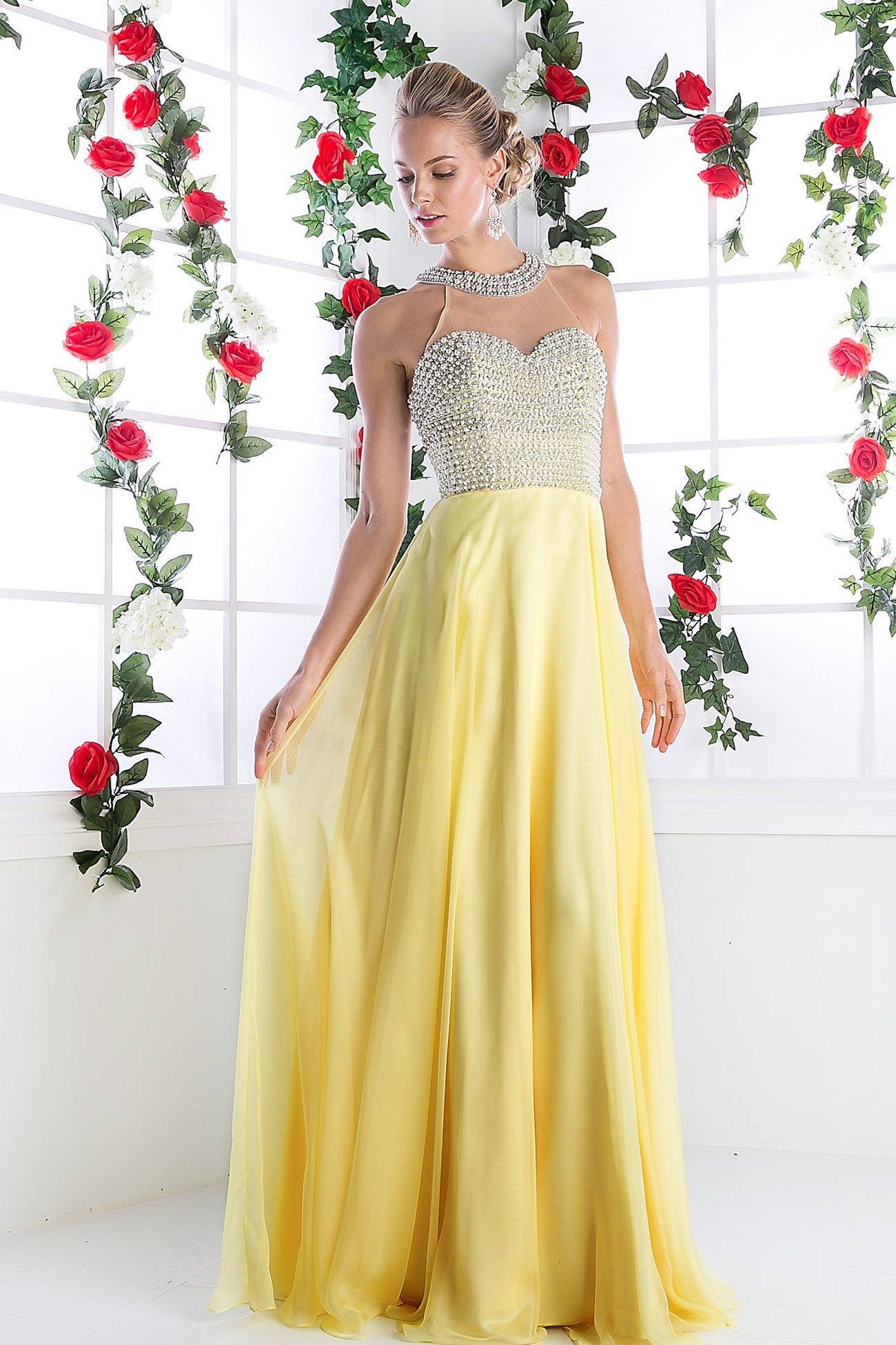 Illusion High Halter on Chiffon Dress-8