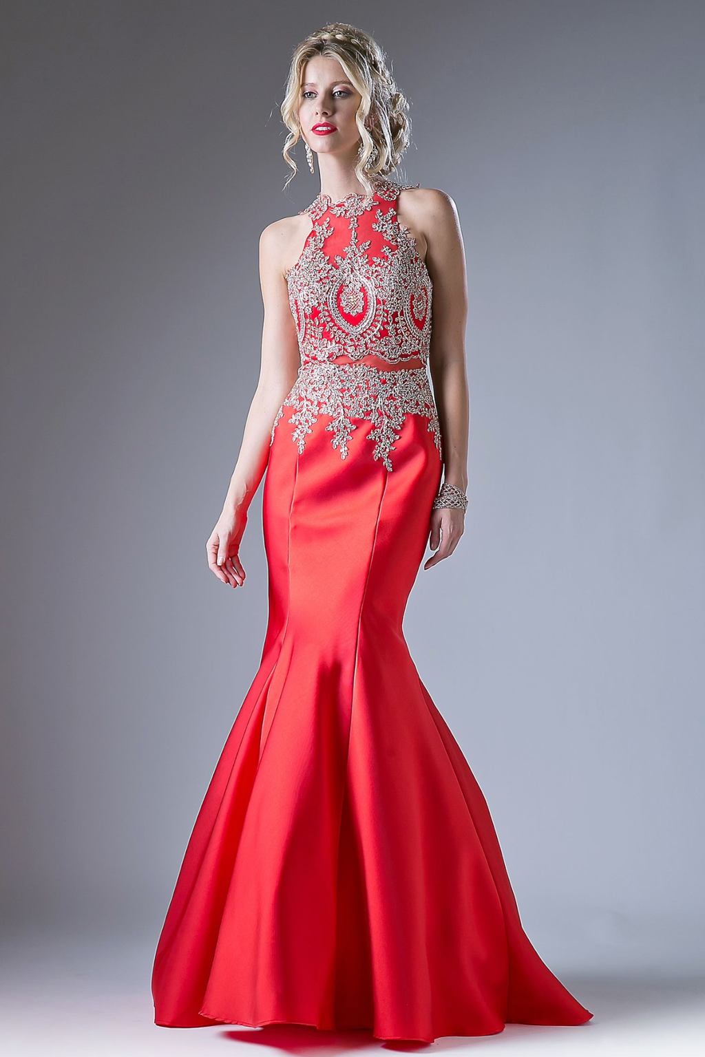 Fitted Mermaid Gown with Lace Halter Neckline-1