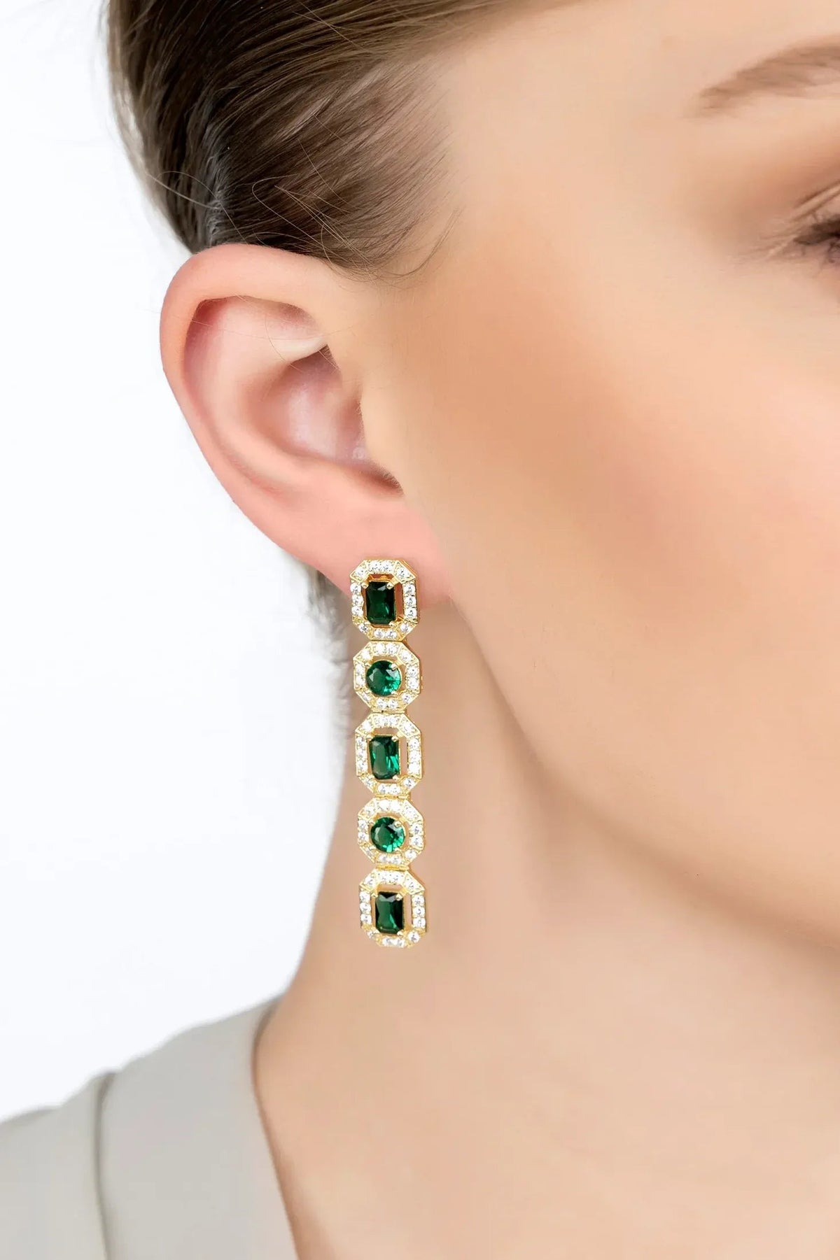Whistledown Emerald Drop Earrings Gold