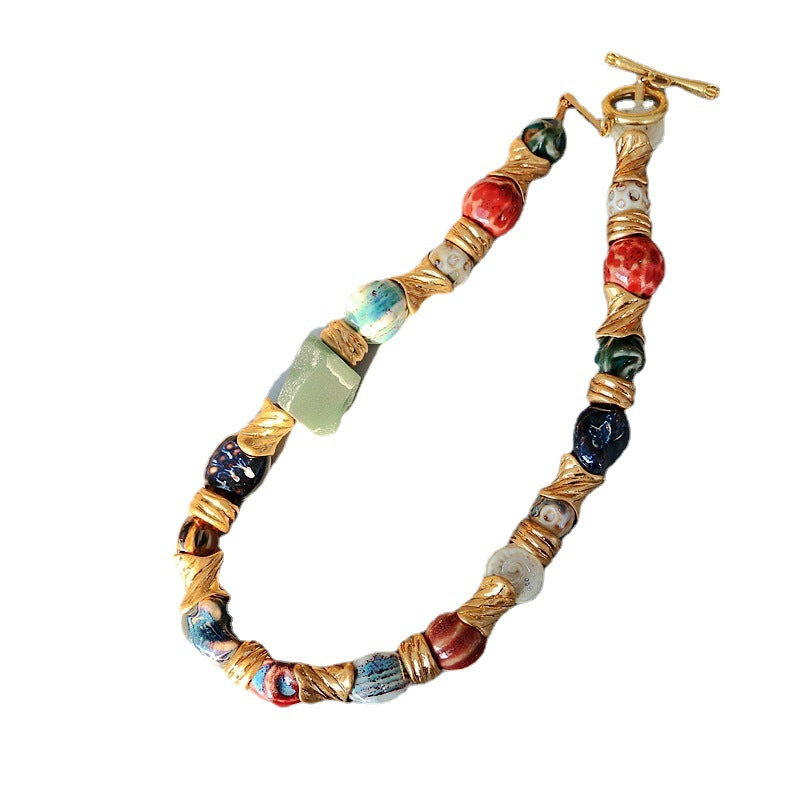 Brass Retro Natural Stone Pearl Necklace Earrings  Women Jewelry Punk Designer Japan Korean