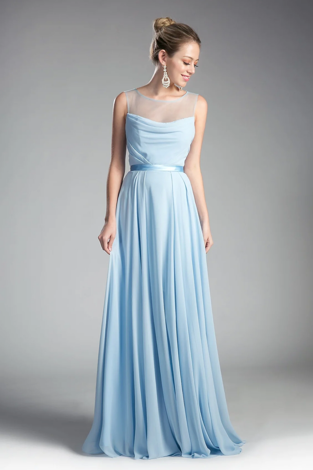 A-Line Long Illusiuon Neck Chiffon Dress-1
