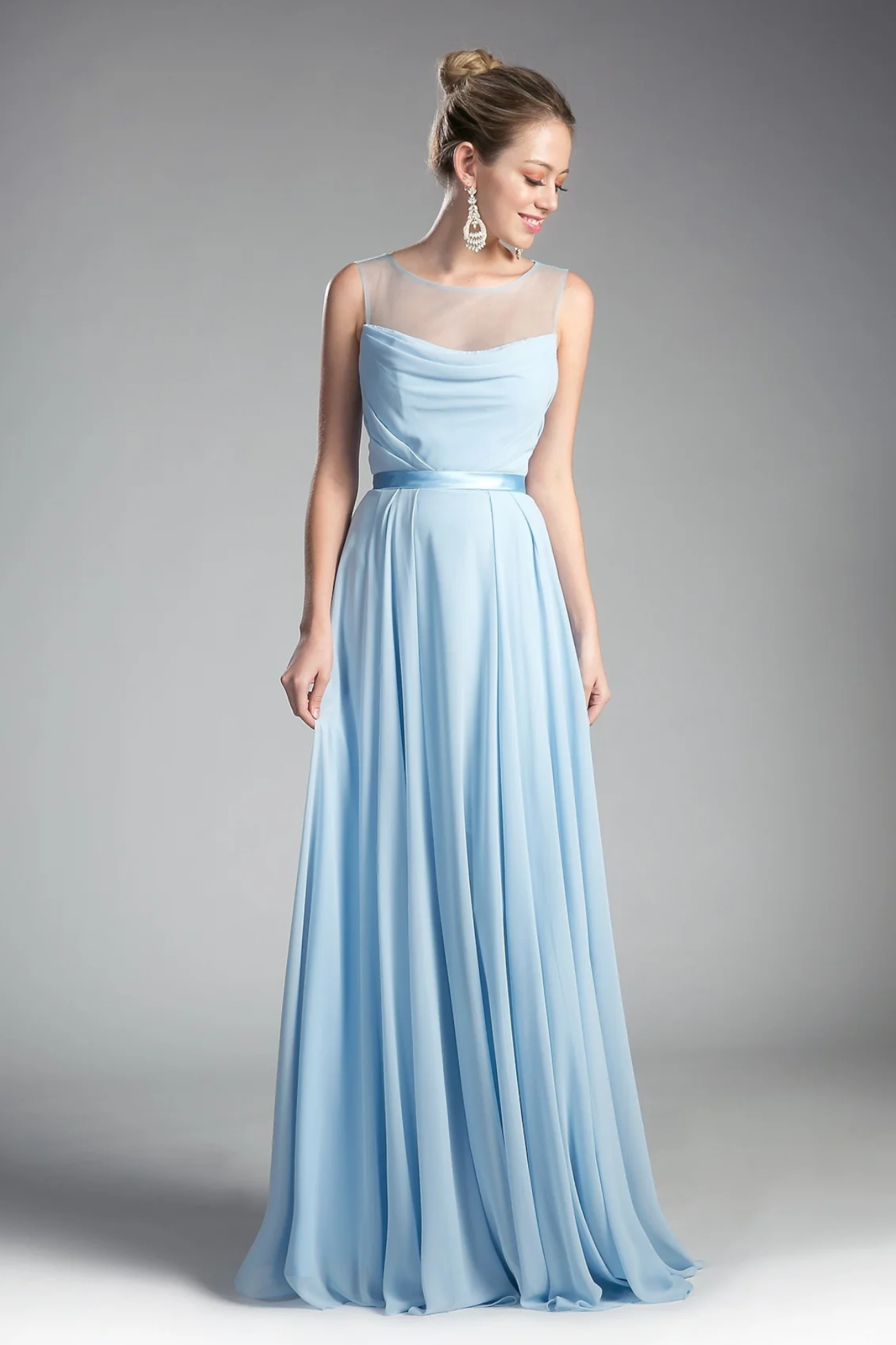 A-Line Long Illusiuon Neck Chiffon Dress-1