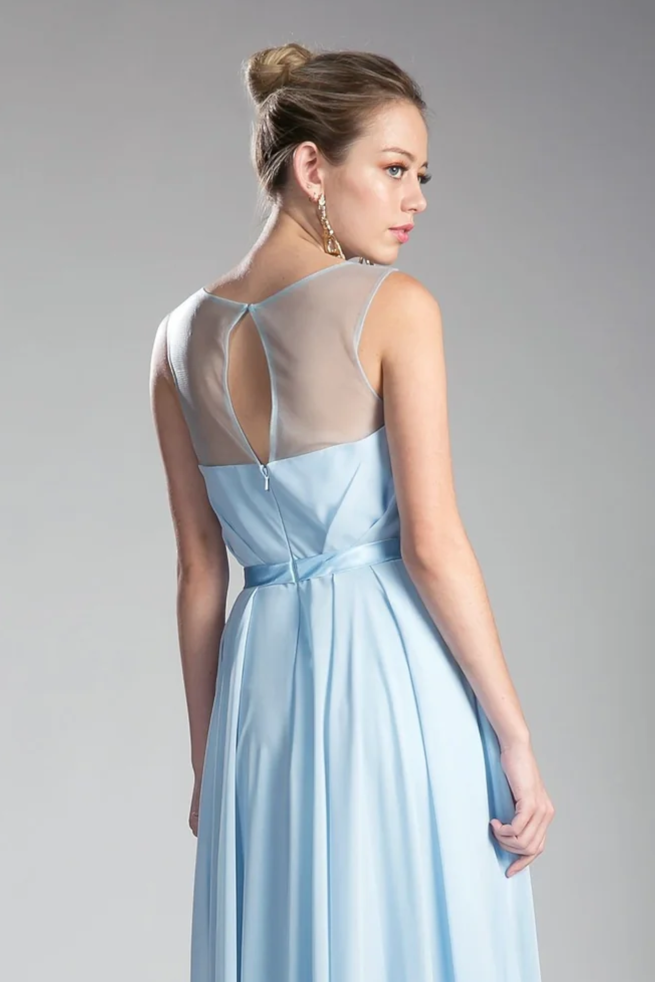 A-Line Long Illusiuon Neck Chiffon Dress-0