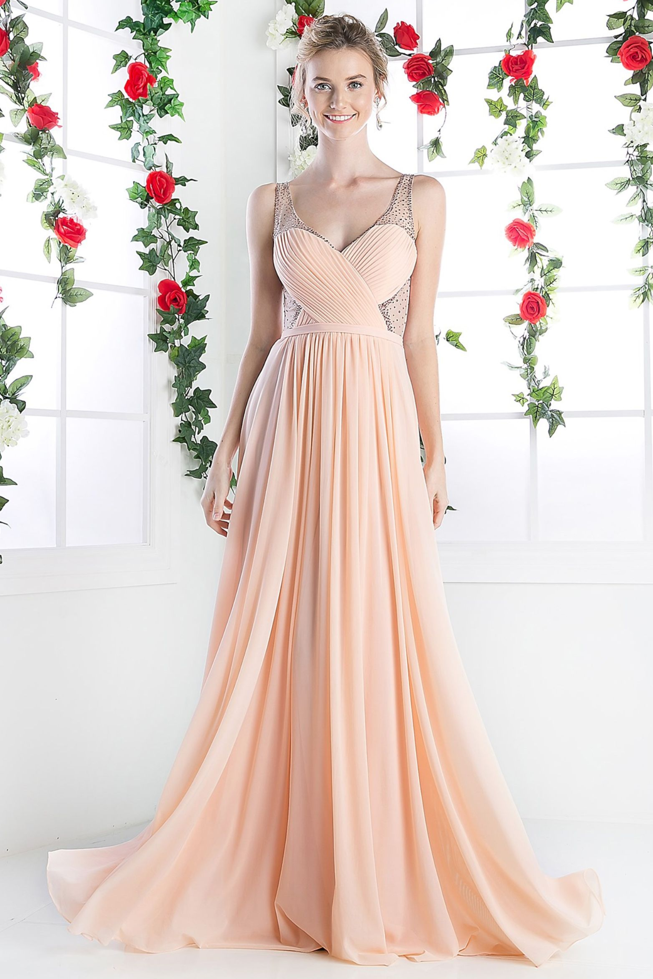 A-line Stretch Nesh Gown With Illusion Bodice-1