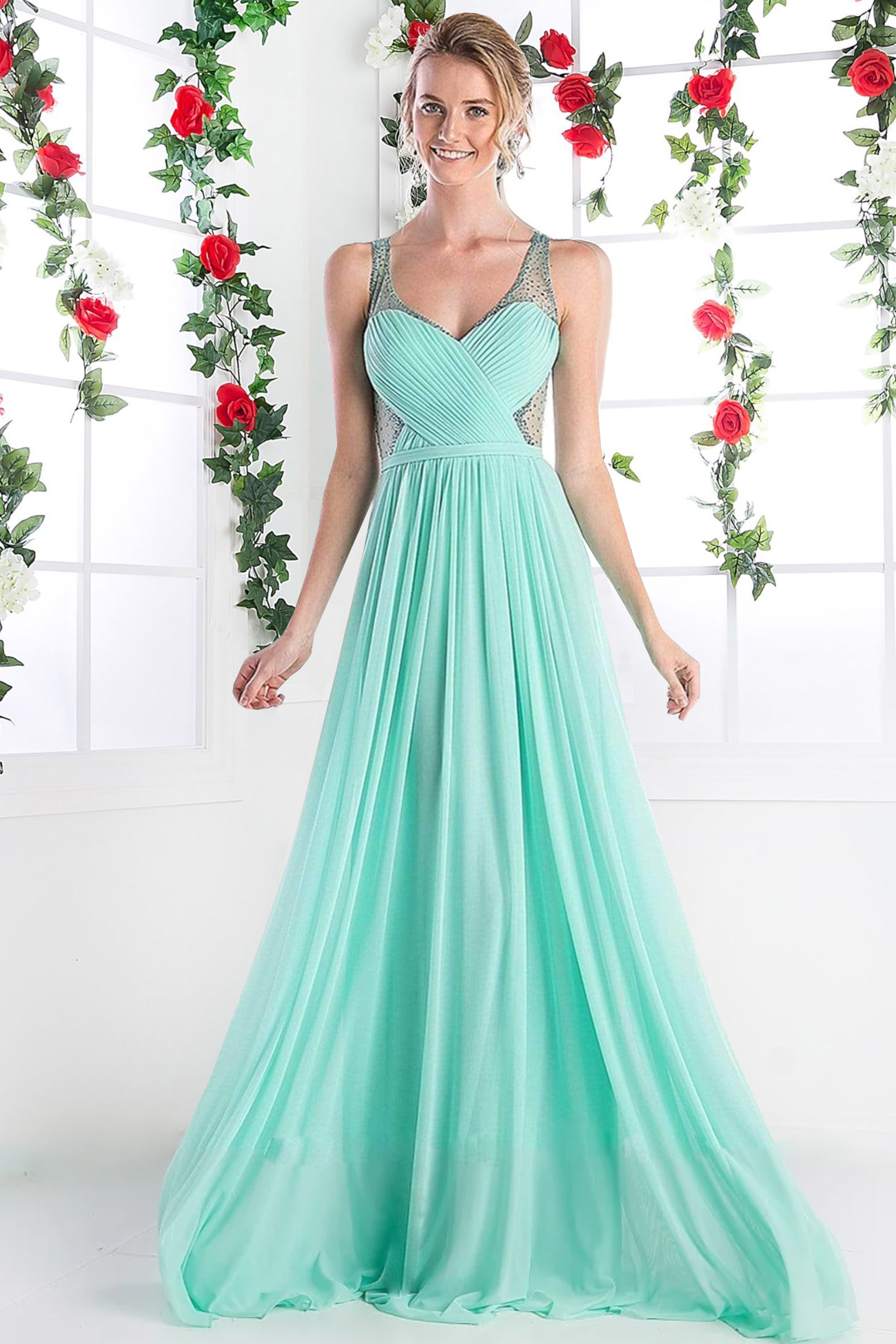 A-line Stretch Nesh Gown With Illusion Bodice-3