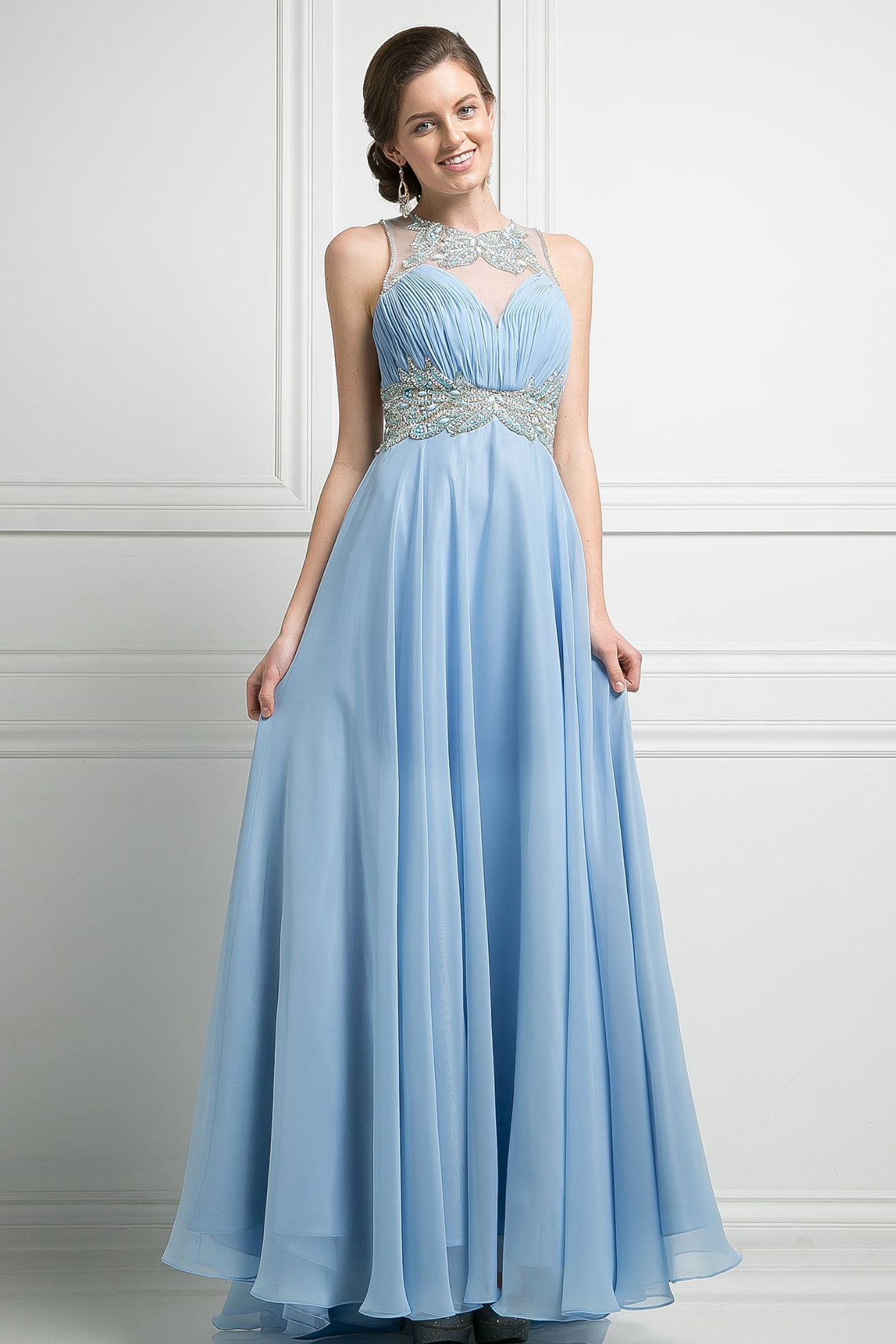 Beaded Chiffon Empire Waist Dress-3