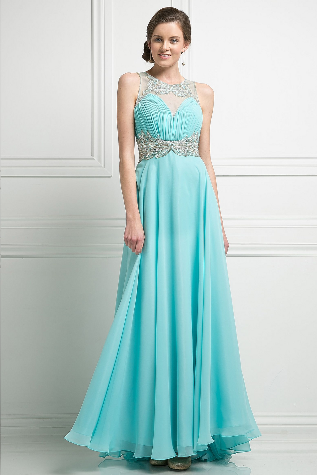 Beaded Chiffon Empire Waist Dress-1