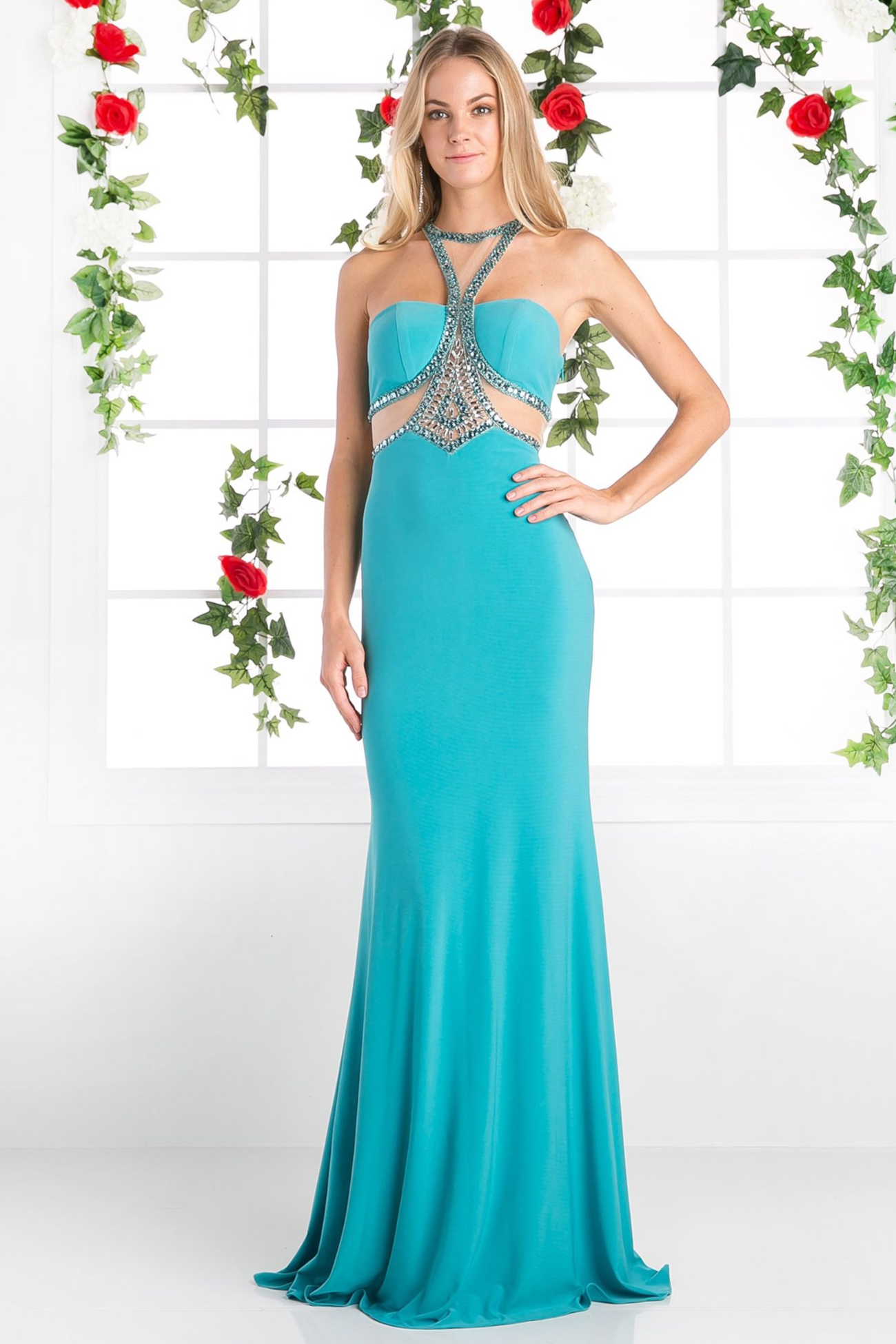 Beaded Stretch Knit Sheath Dress-3
