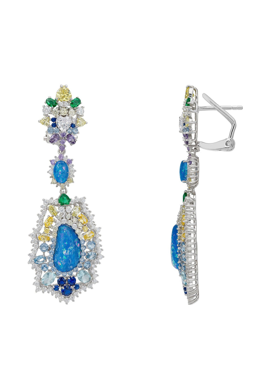 Frida Blue Opal Rainbow Drop Earrings Silver