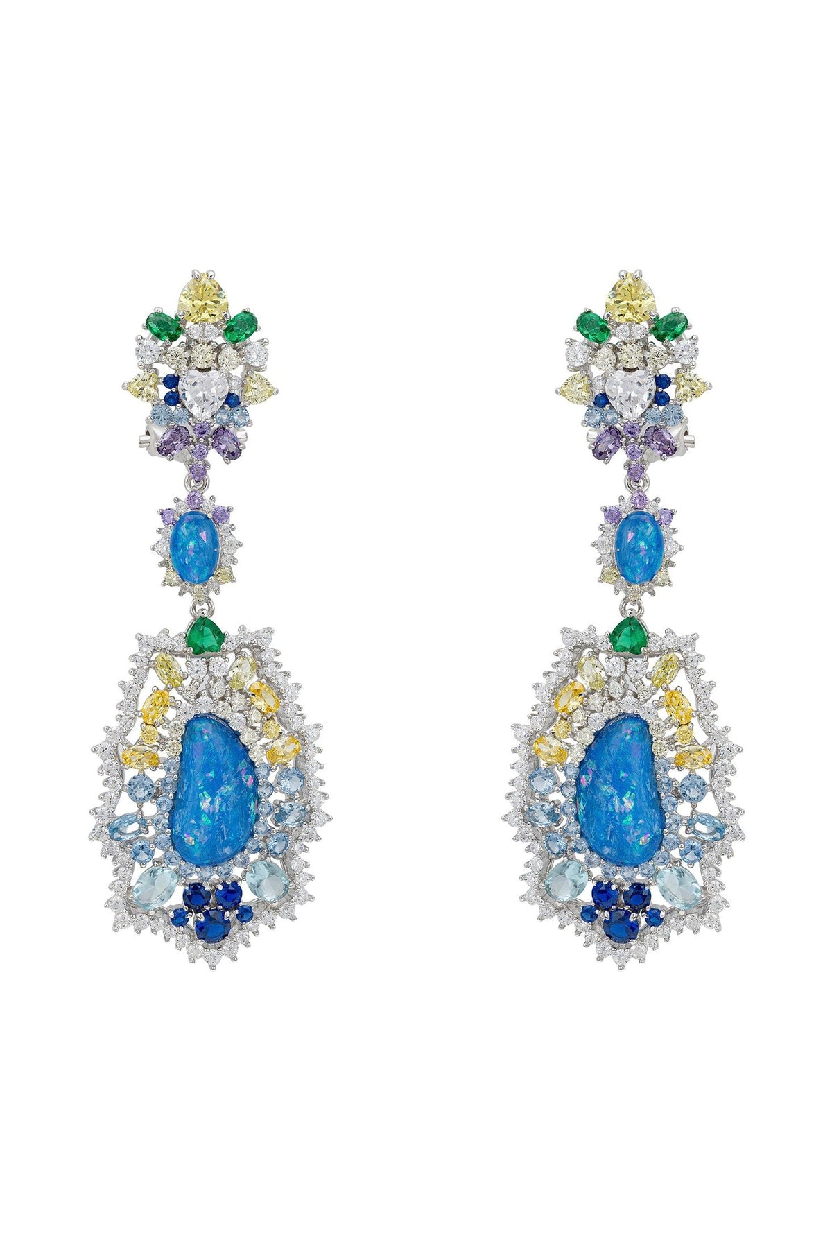 Frida Blue Opal Rainbow Drop Earrings Silver