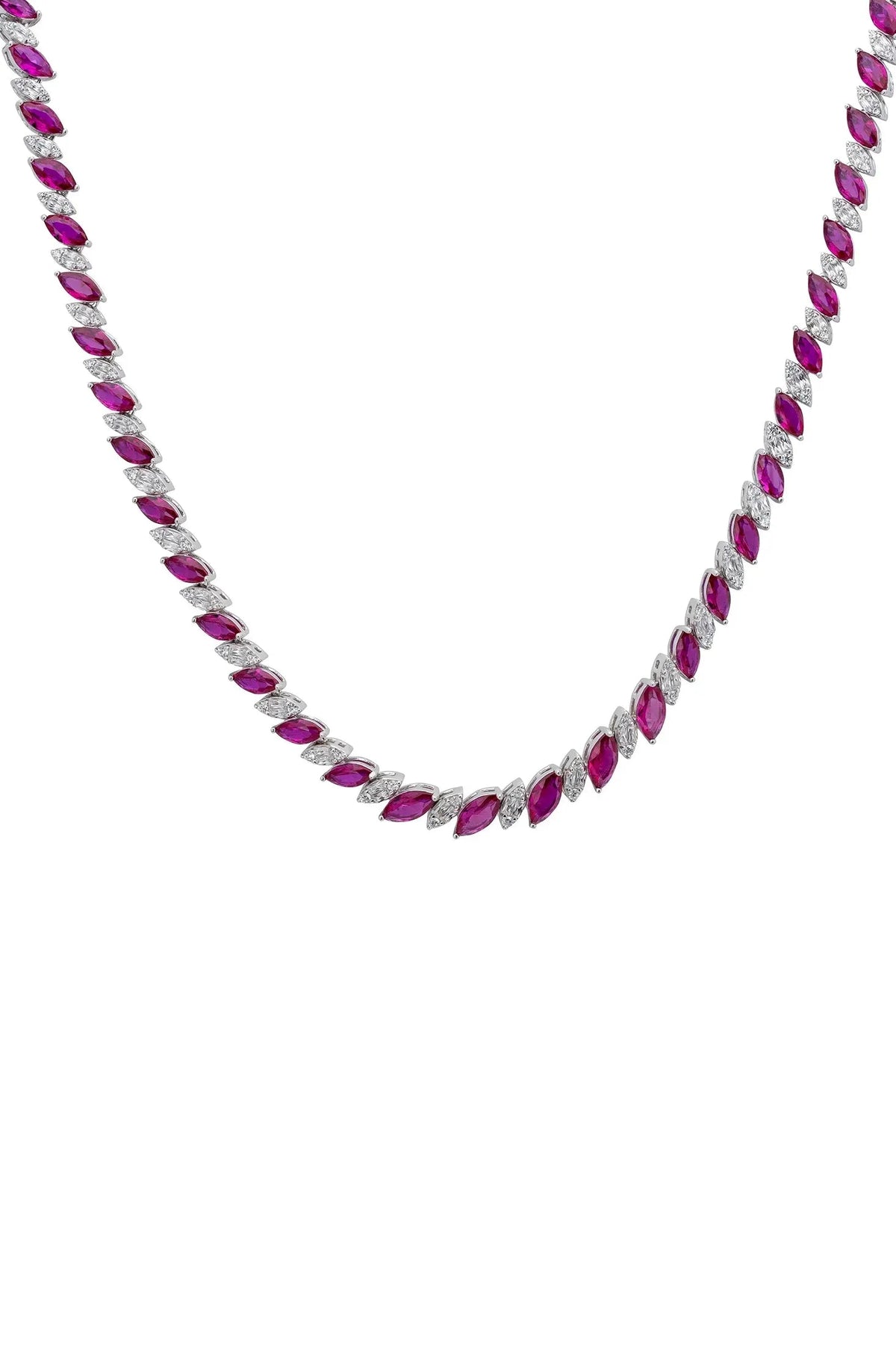 Viscountess Statement Tennis Necklace Ruby Silver