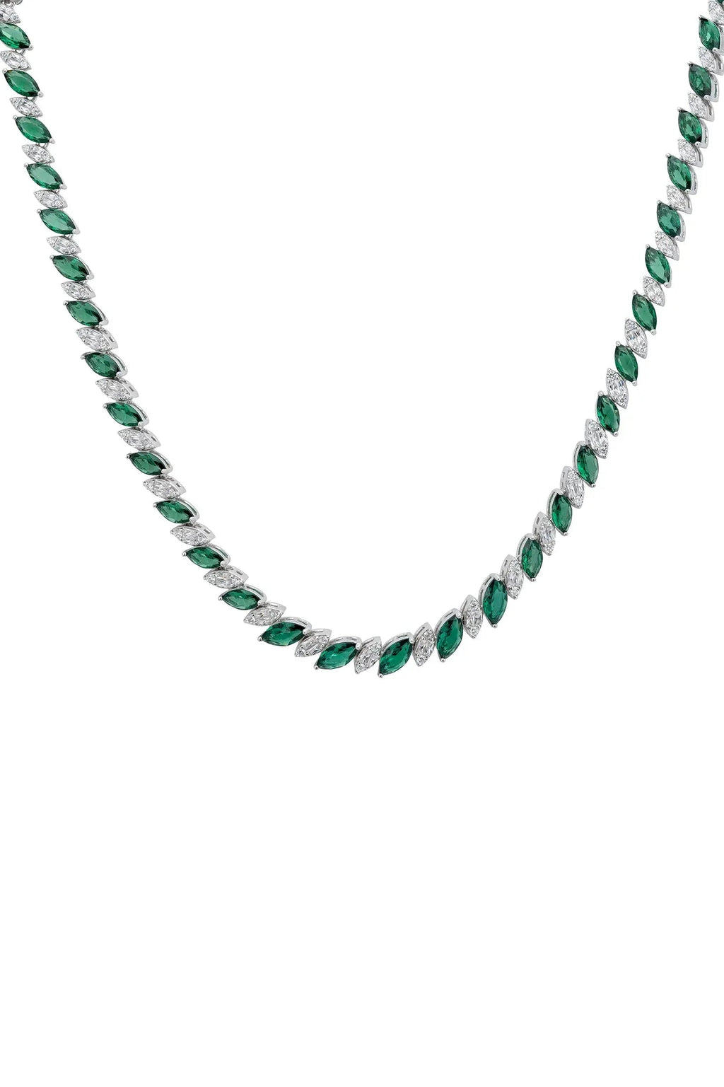 Viscountess Statement Tennis Necklace Emerald Silver