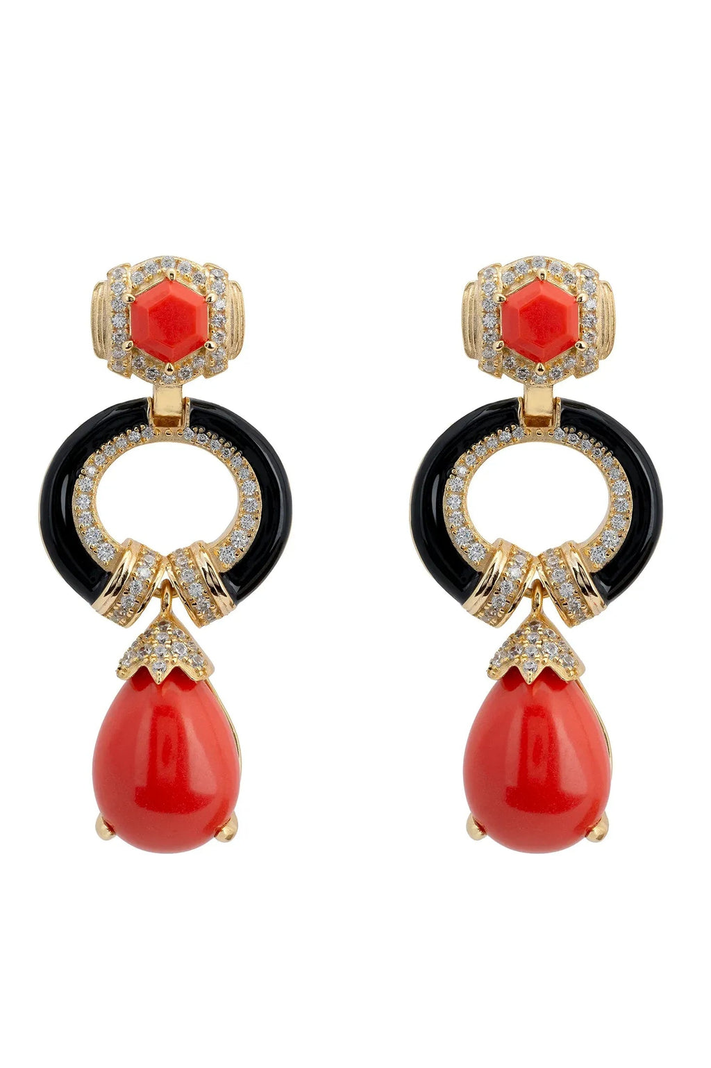 Clara Bow Coral & Enamel Drop Earrings Gold