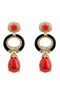 Clara Bow Coral & Enamel Drop Earrings Gold