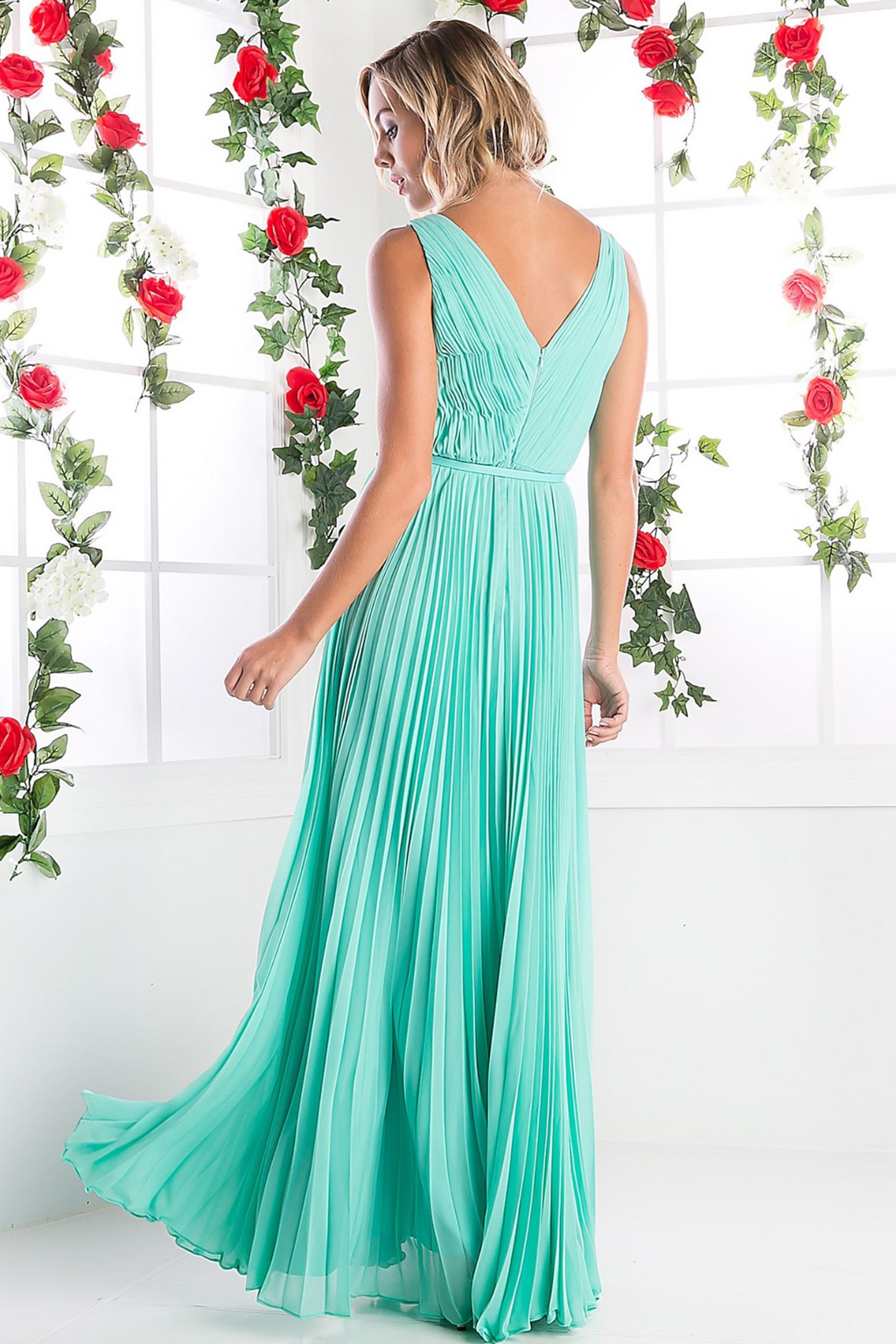 Long Chiffon Sleeveless Dress With Belt-0