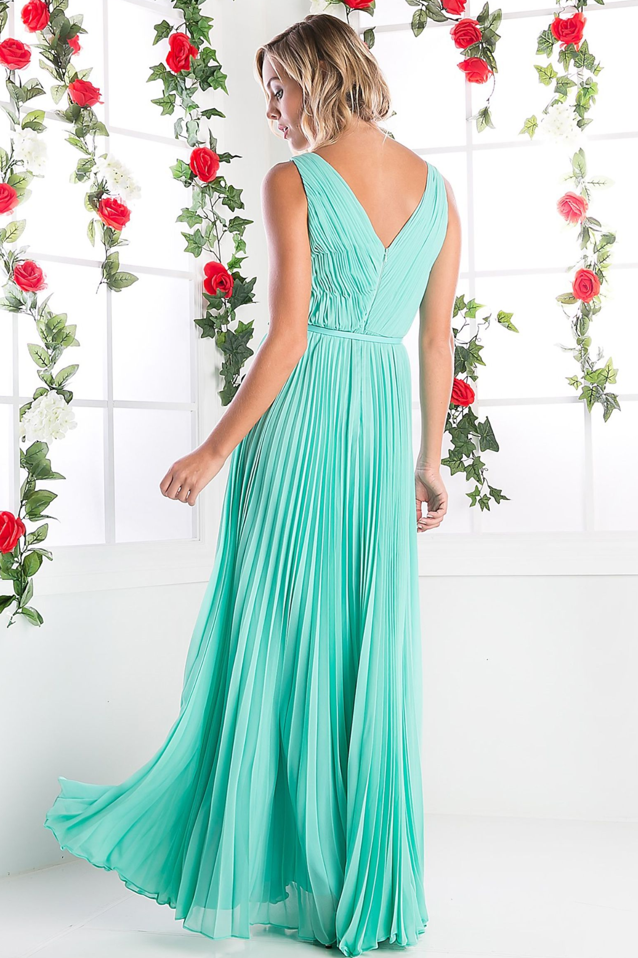 Long Chiffon Sleeveless Dress With Belt-0