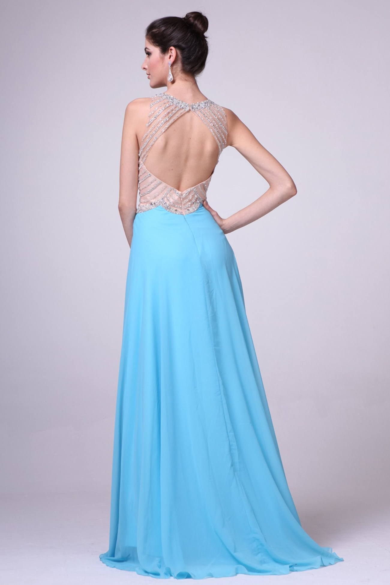 Long A-Line Skirt with Illusion Jewel Neckline-1