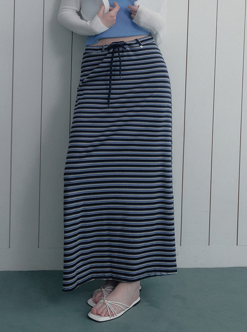 Inble contrast stripe banding long skirt-0
