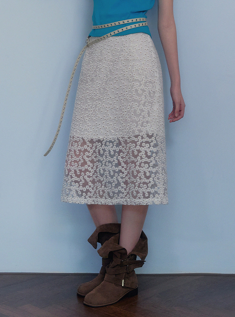 Rutten flower embroidery see-through long skirt-0