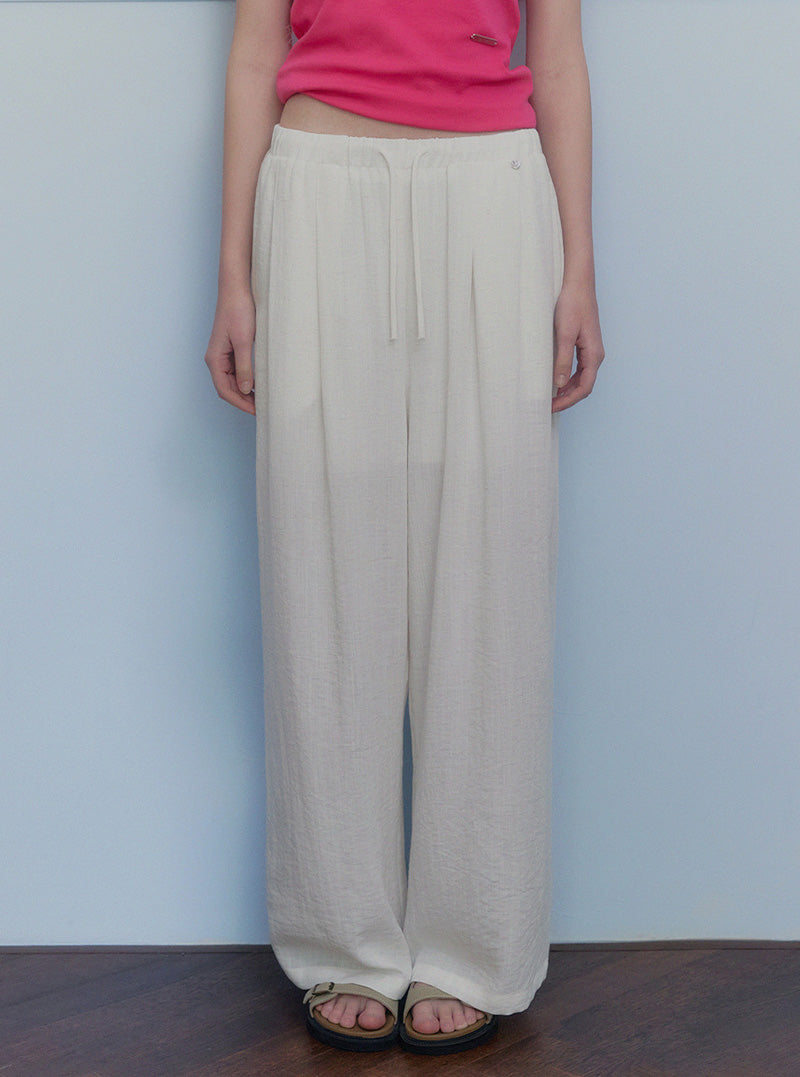 Ont linen pintuck banding long pants-0