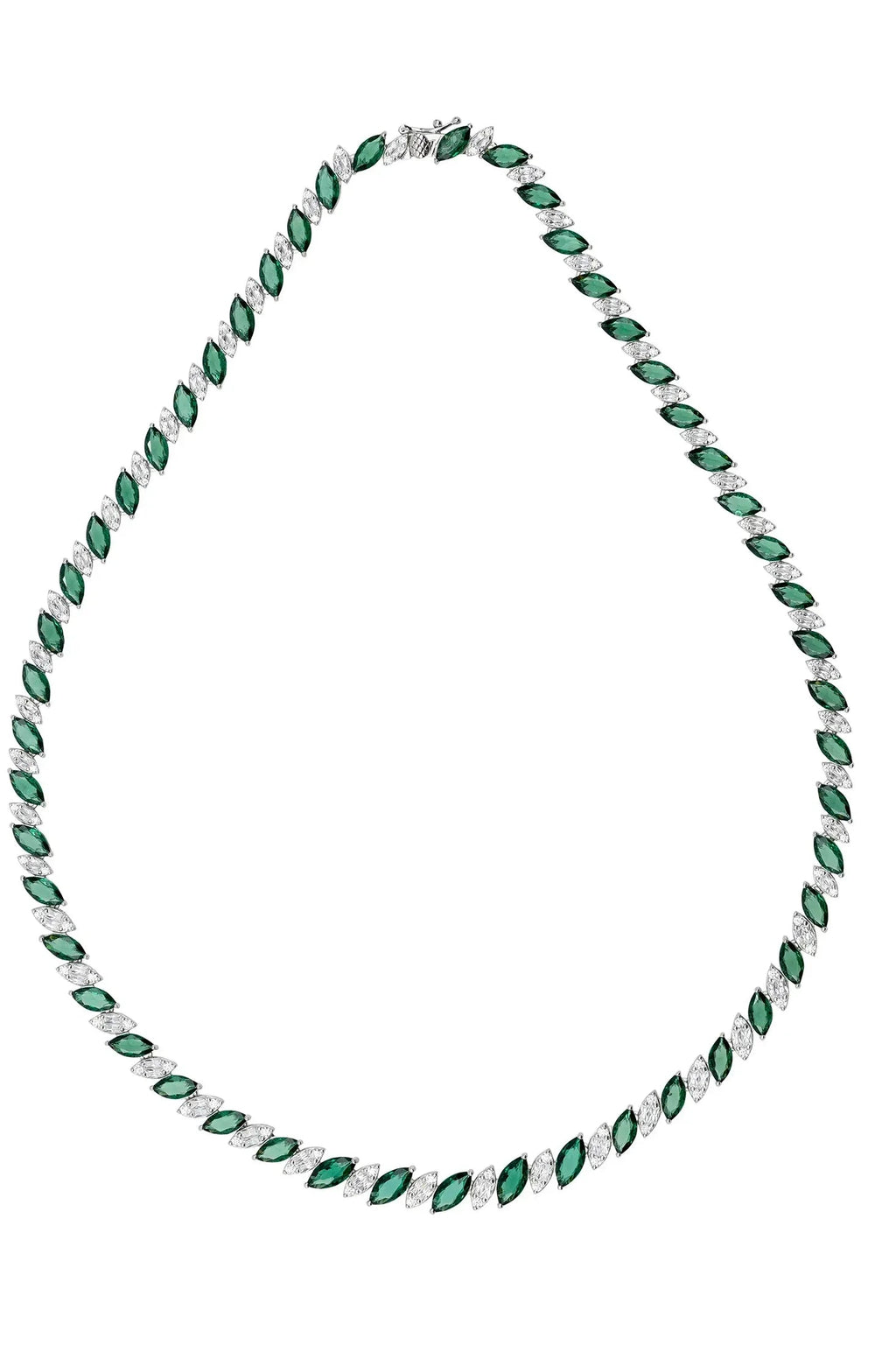 Viscountess Statement Tennis Necklace Emerald Silver
