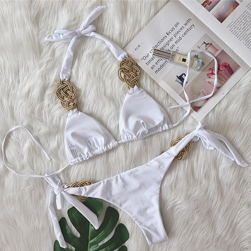 Solid color split swimsuit