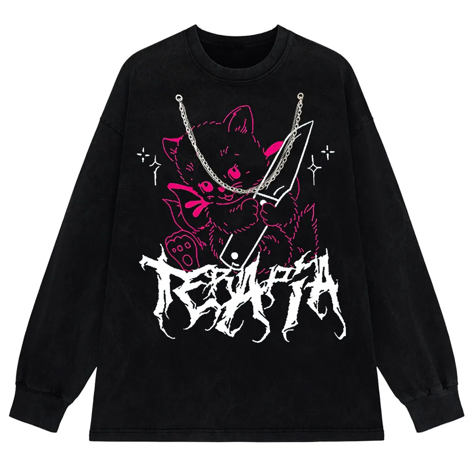 Men's Cute Anime E-Girl Kawaii T-Shirt Vintage Harajuku Streetwear Loose Fit-5