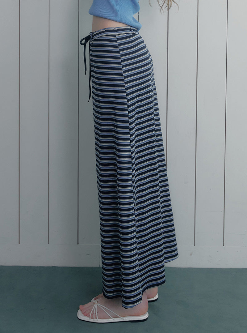Inble contrast stripe banding long skirt-2