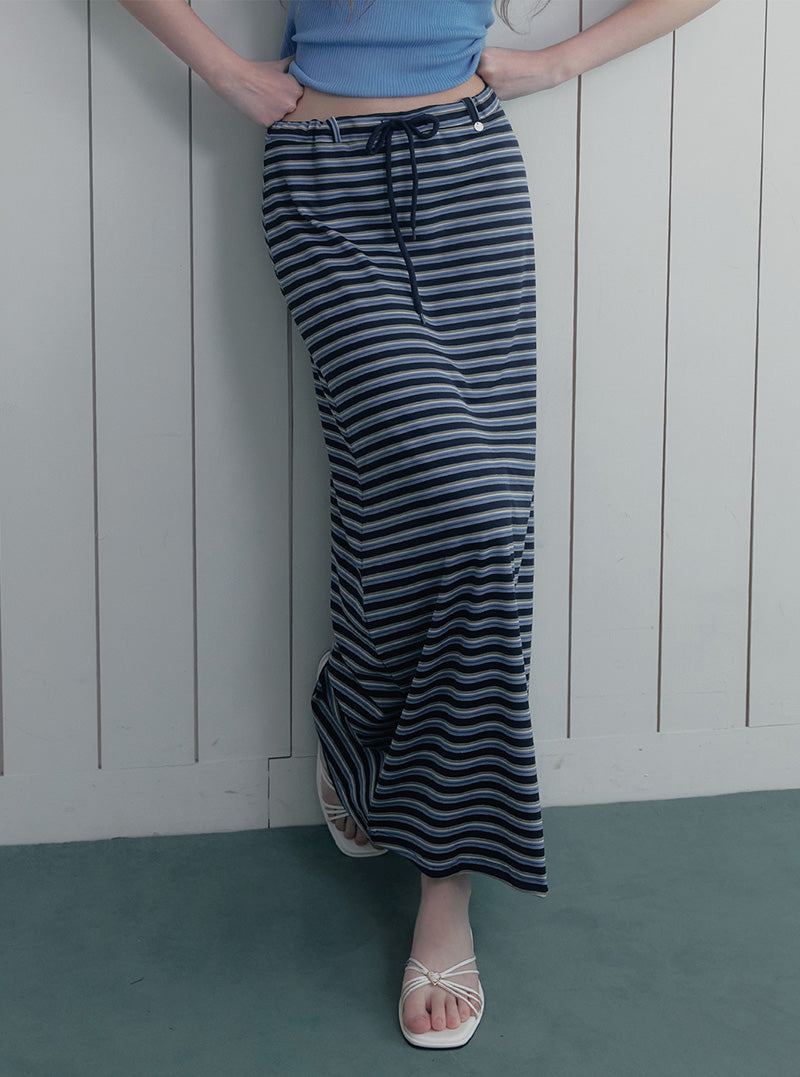 Inble contrast stripe banding long skirt-3