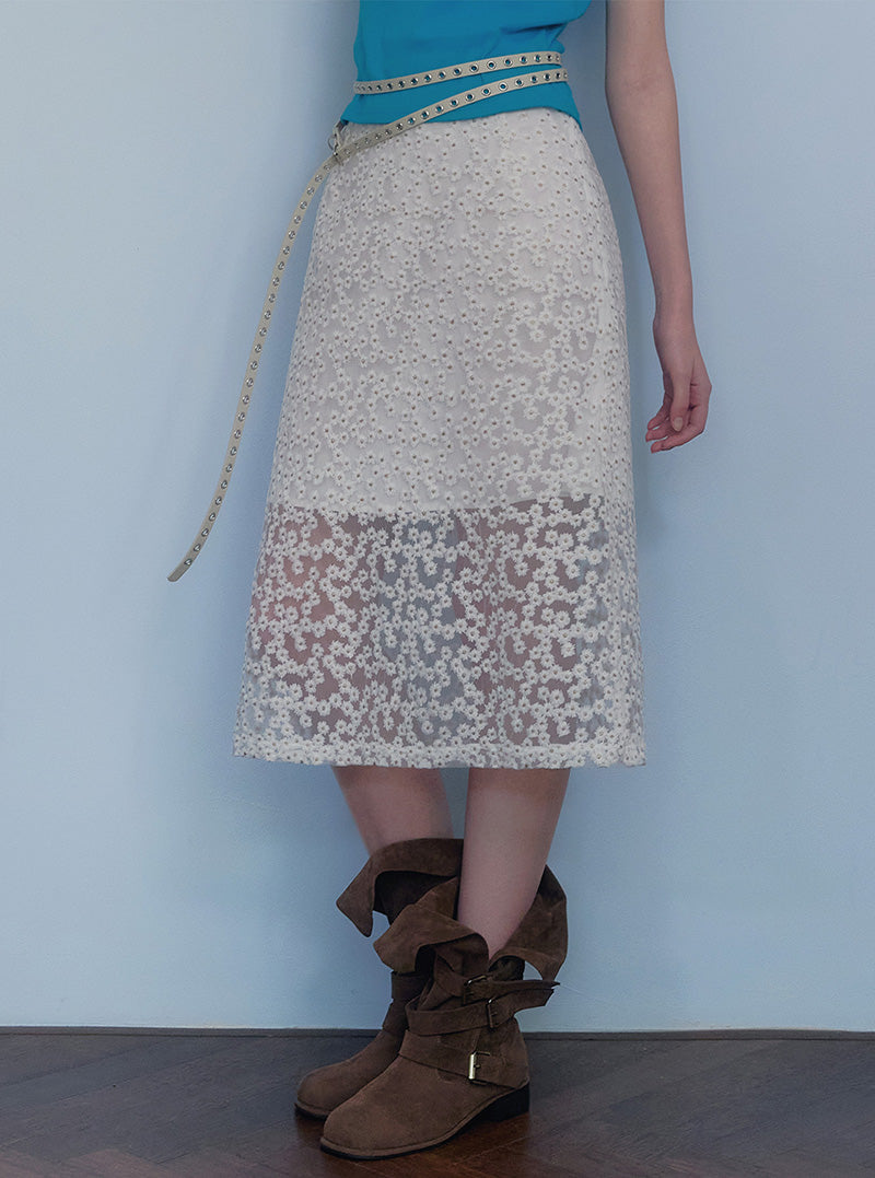 Rutten flower embroidery see-through long skirt-4