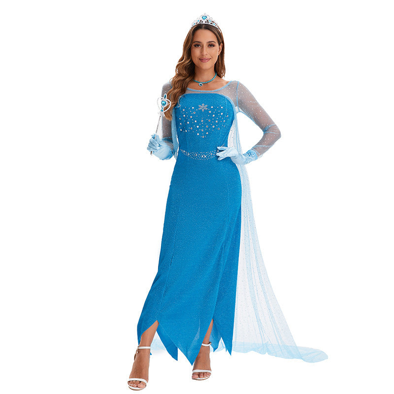 Style Movie Adult Elsa Princess Dress Frozen Queen Costume Cosplay Anime Character Performance Clothing