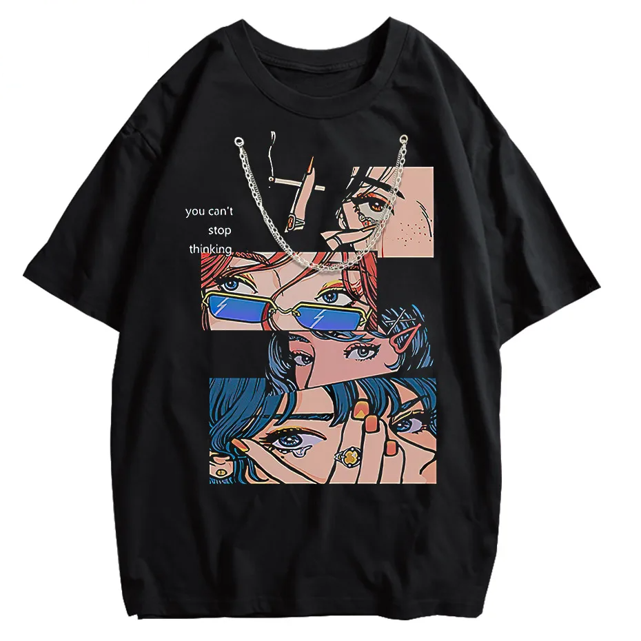 Harajuku Hip Hop Streetwear Anime Cartoon T-Shirt Men Loose Y2K Tee-2