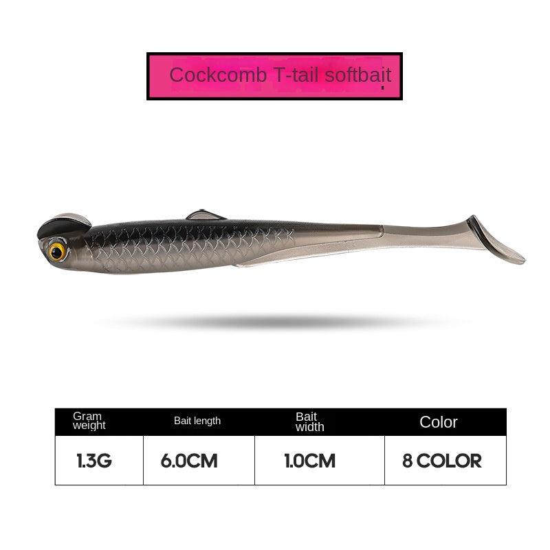 Taiyu Lure Artificial Bait Rooster Tail Soft Bait 6cm 1.3g Dual-Color Soft Fish Soft Worm Lifelike Fishing Bait Factory Wholesale