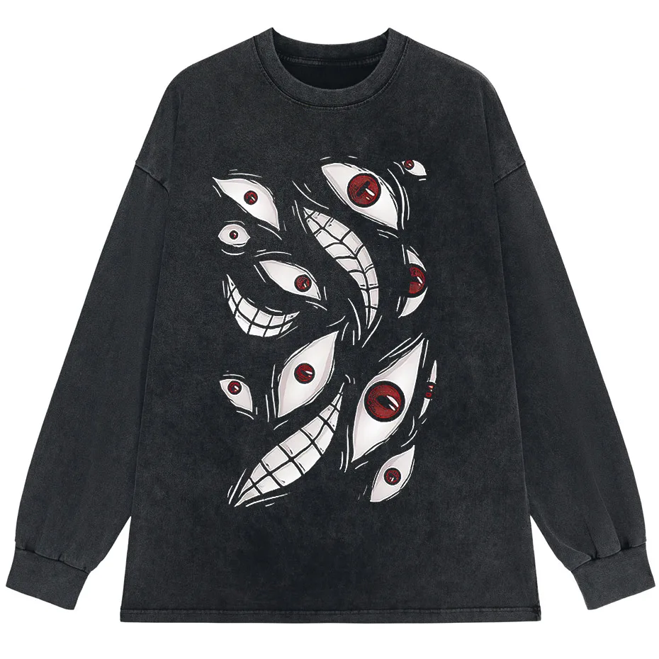 Harajuku Anime Eyes Graphic Washed T-Shirt Men Streetwear Cotton Tee-6