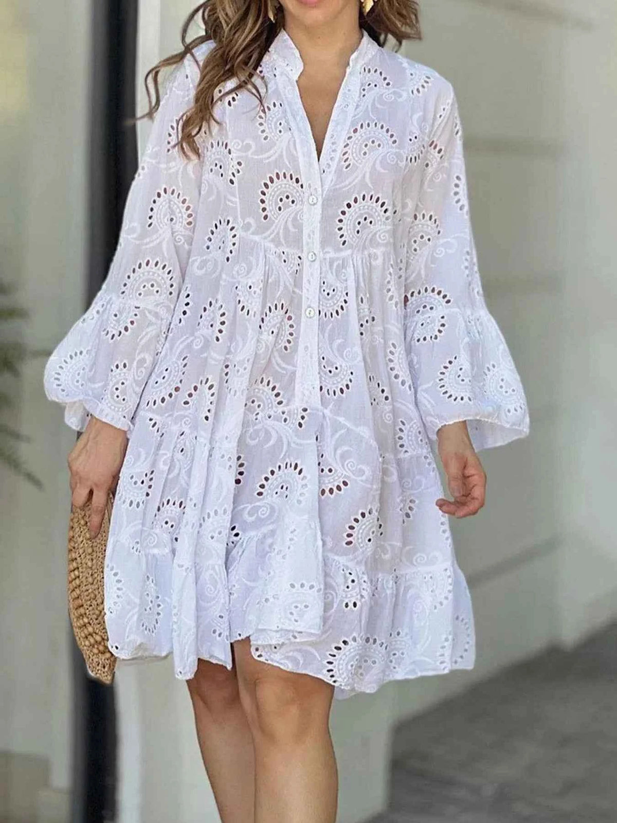 Full Size Eyelet Ruffled Hem Tiered Dress Plus Size
