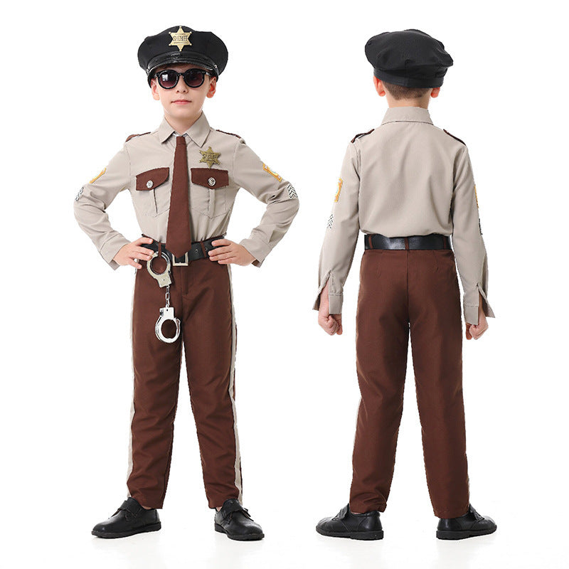 Parent-Child Police Chief Costume Set, Adult and Kids Matching Cosplay Role Play Outfit, Halloween Stage Performance Costume