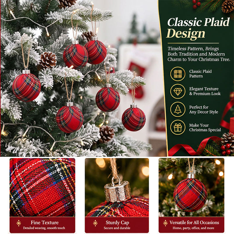 9PCS 8CM Christmas Ball Ornaments – Red & Green Grid Pattern Tree Hanging Pendants, 2026 New Year Holiday Decor