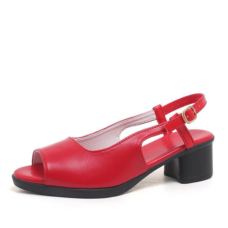 Fish Mouth Open-Toe Women's Shoes Summer Chunky Heel Outdoor One-Strap Sandals Casual  High Heel Sandals