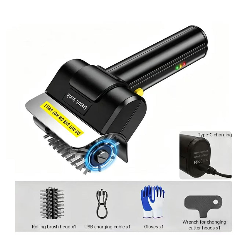 Cordless Electric BBQ Grill Brush – Stainless Steel Roller Scrubber, Rechargeable Handheld Cleaning Brush for Outdoor Kitchen
