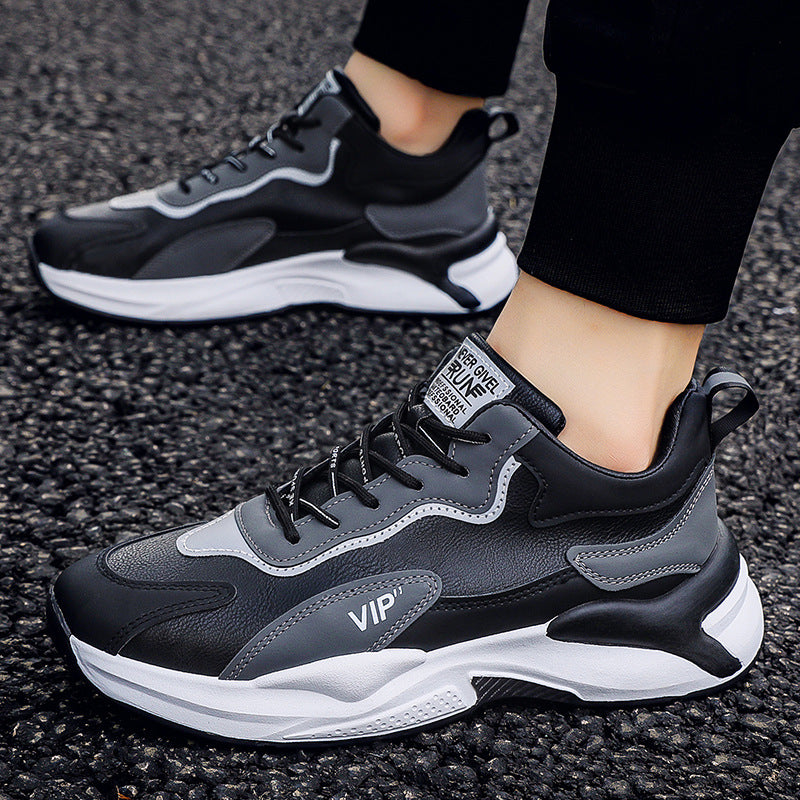 Versatile casual Korean version men's trendy white shoes, sports thick soled anti slip running dad shoes