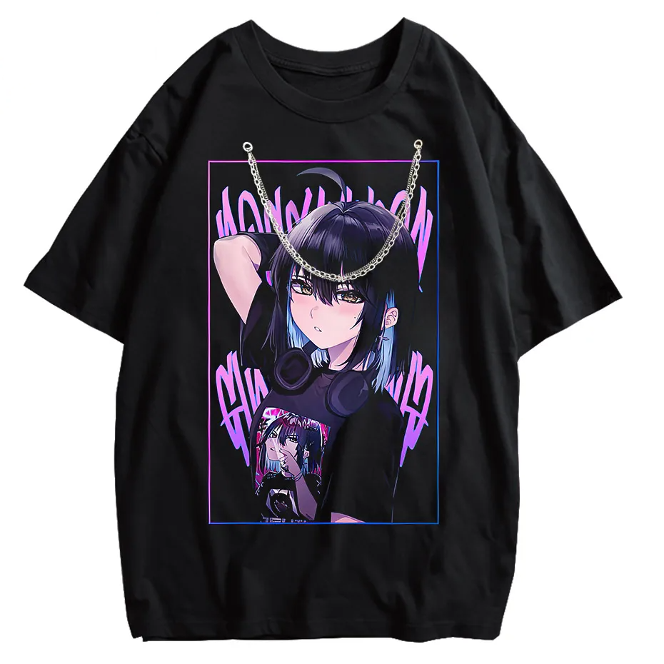 Women's Japanese Anime T-Shirt Y2K Harajuku Hip Hop Short Sleeve Summer Top-7