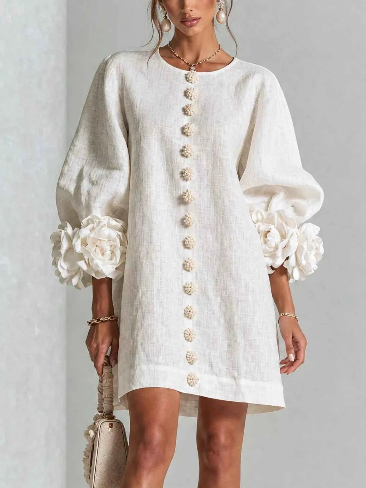 3D Floral 3/4 Sleeve Mini Dress