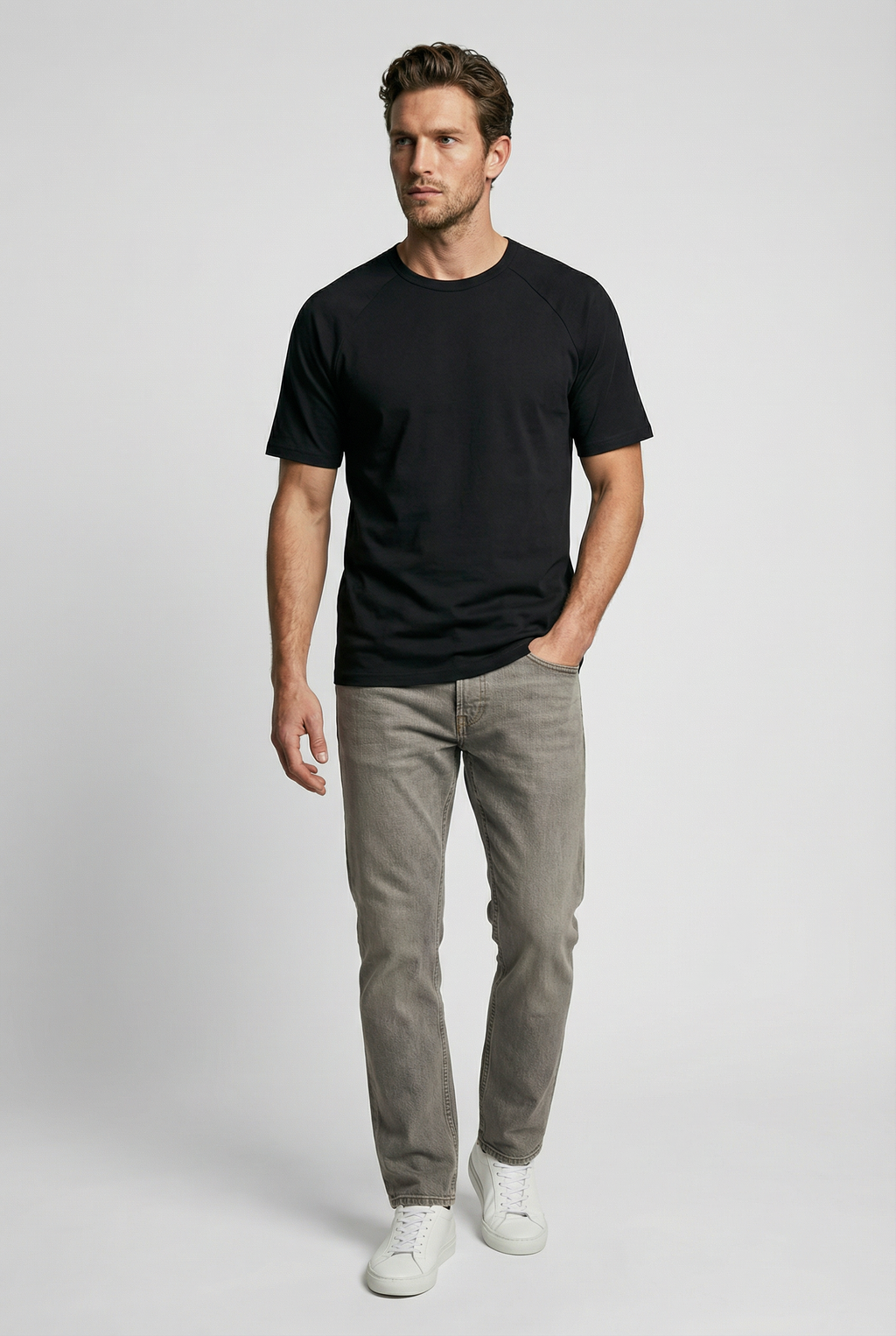 Hoxton Raglan Sleeve Fitted T-shirt - Black