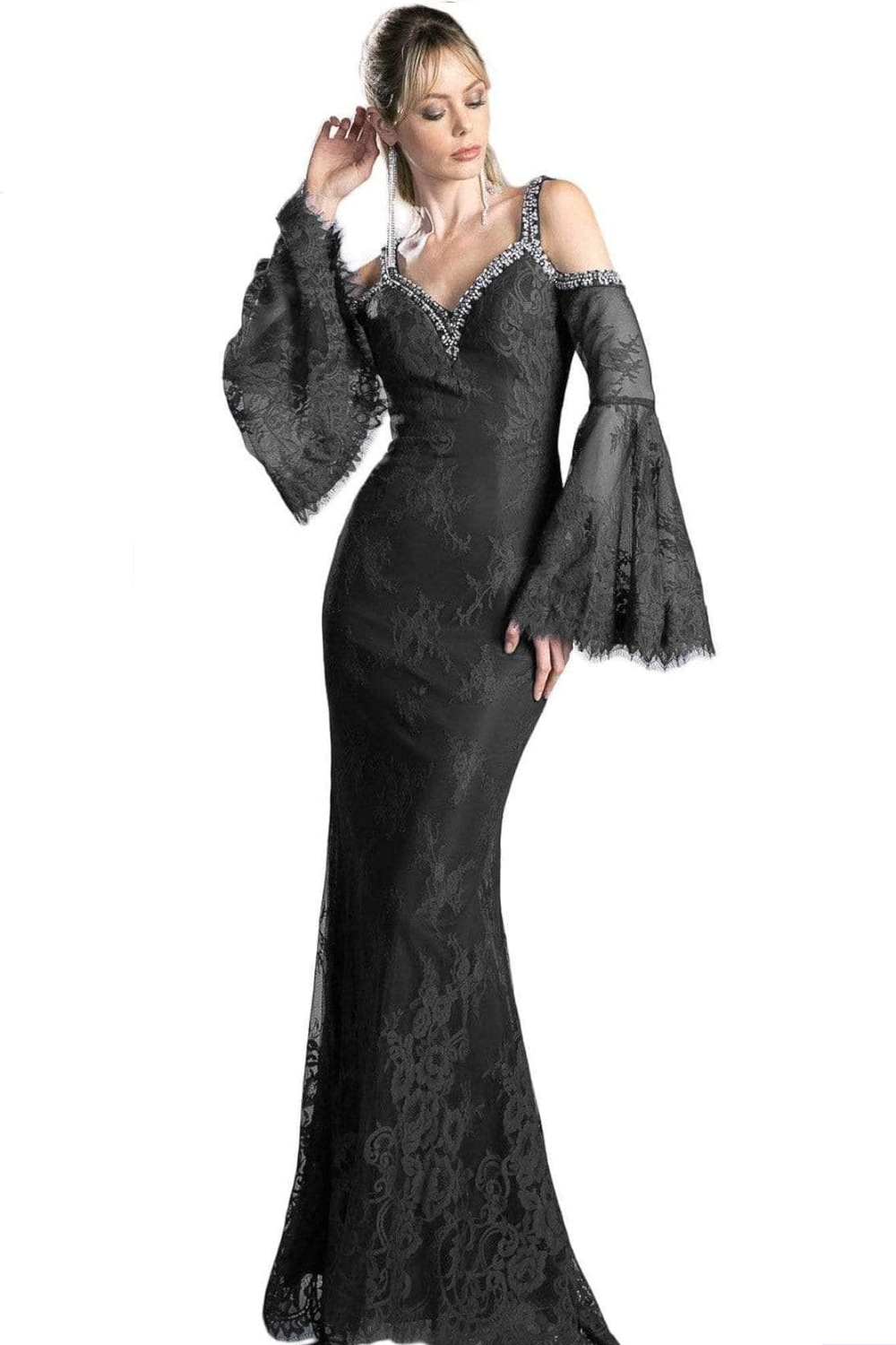 Lace Dress With Floral Patterns and V-Neckline-4