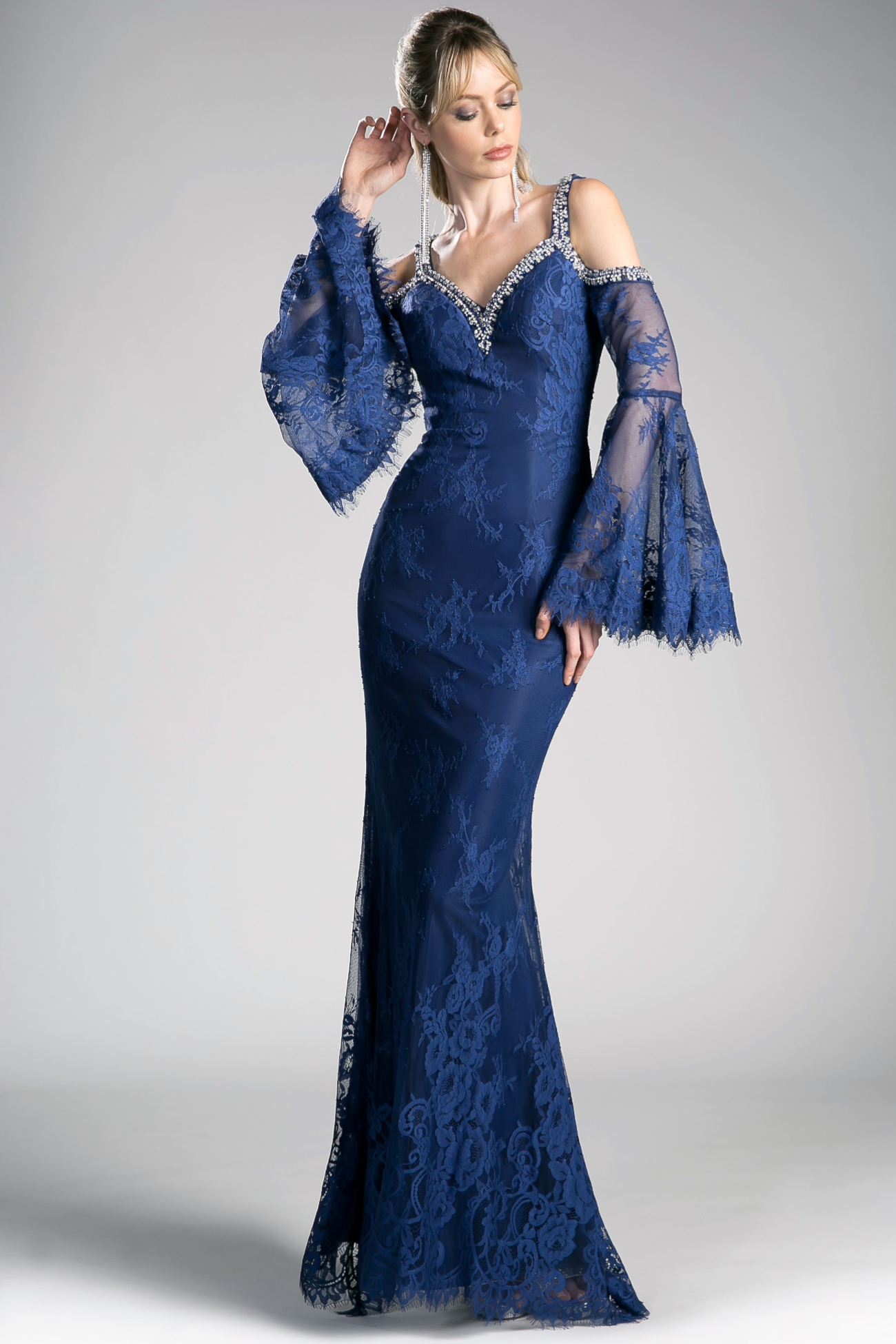 Lace Dress With Floral Patterns and V-Neckline-3