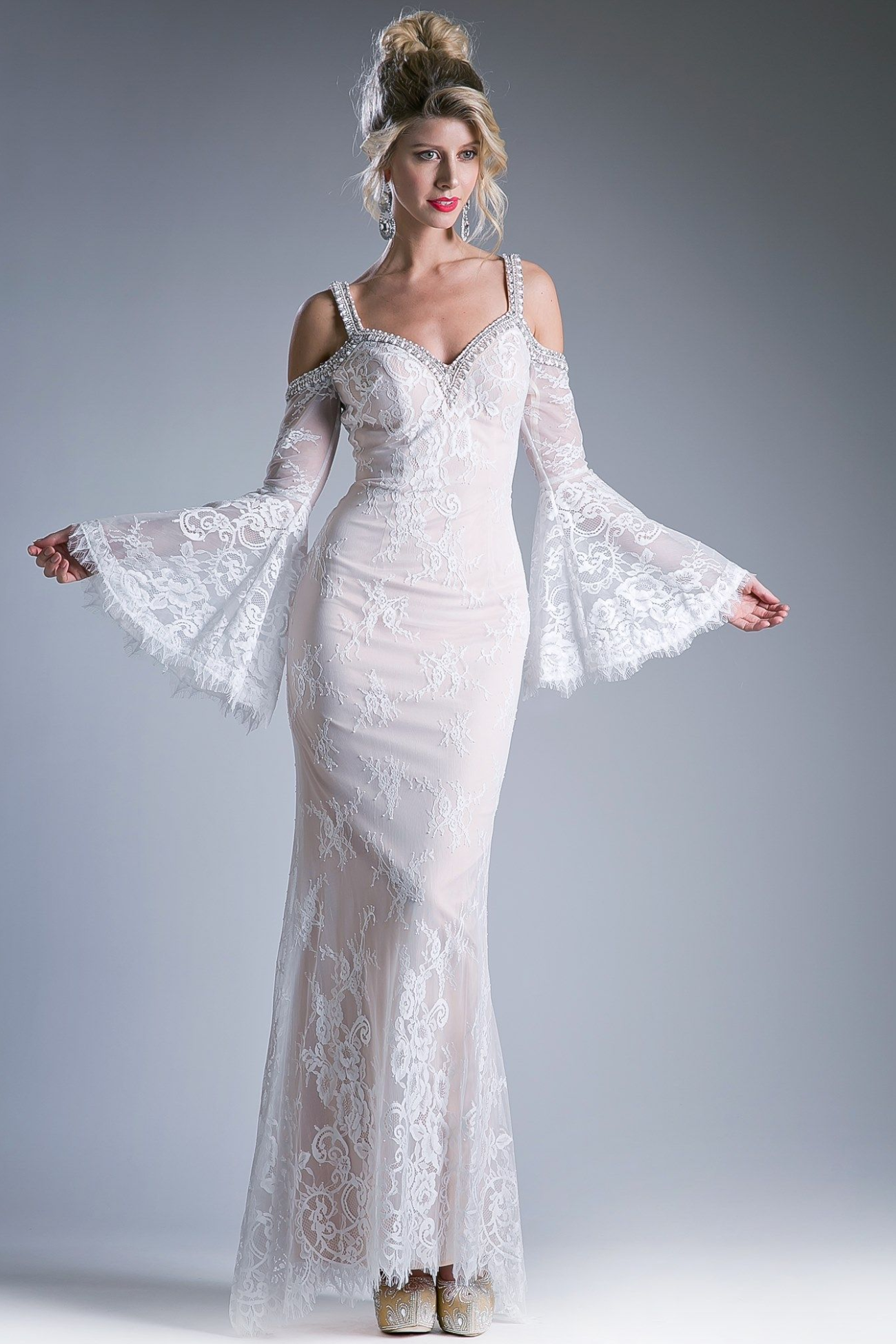 Lace Dress With Floral Patterns and V-Neckline-2