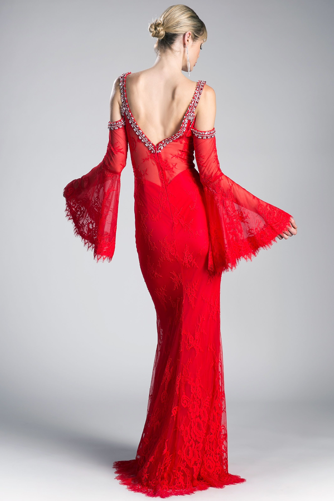Lace Dress With Floral Patterns and V-Neckline-0