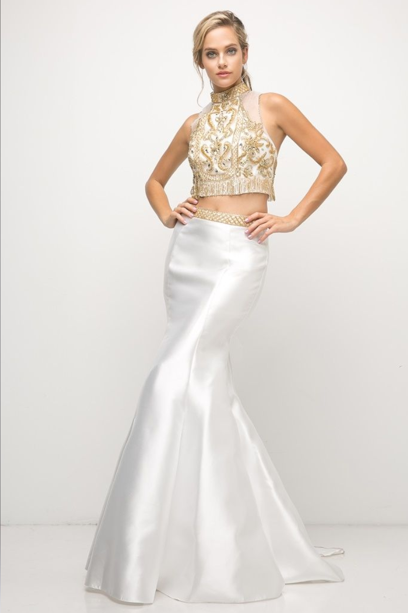 Beaded Bodice 2 Piece Mermaid Gown-3