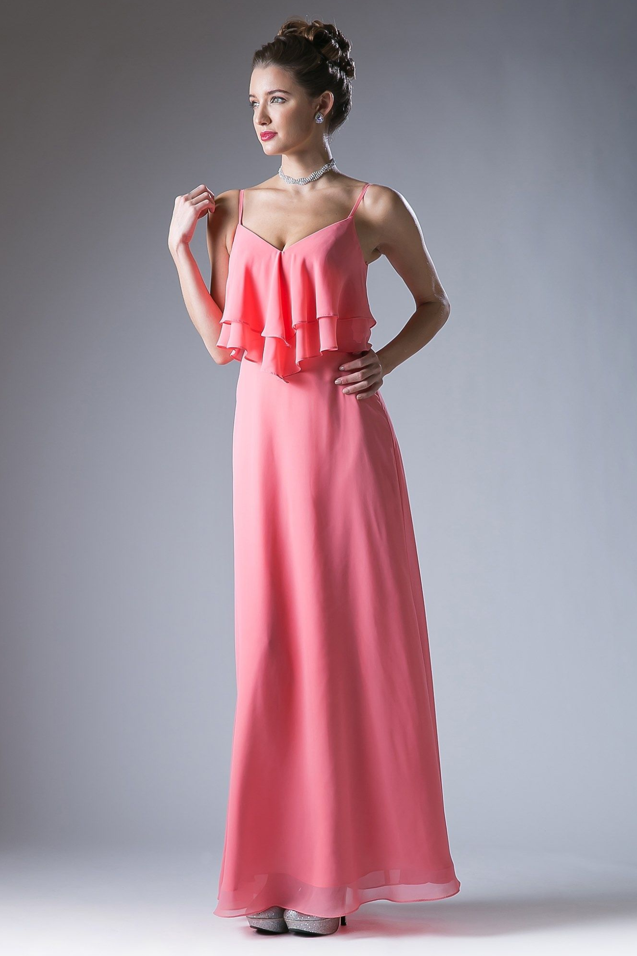 Chiffon Sheath Dress with a V Neckline-4